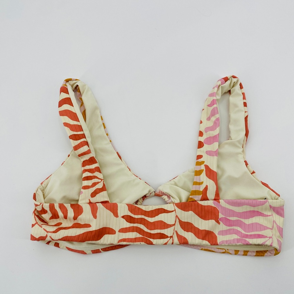 Vitamin A Bikini Top Women Size M Orange Pink Palm Print Ring Front Ribbed - Picture 4 of 6